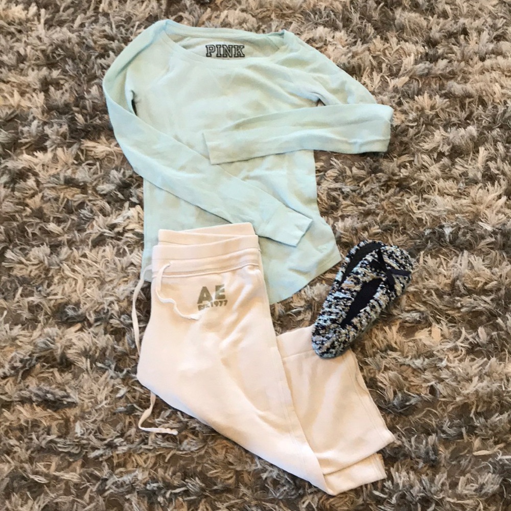 Thermal long sleeve and comfy cut off sweats pjs